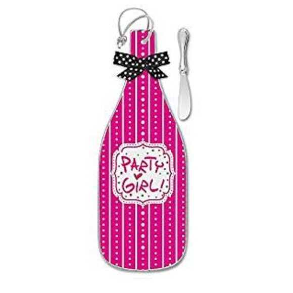 Cheese Server Spreader Set Epic Products Party Girl! 4 1/4" x 12" Tempered Glass - Picture 1 of 3
